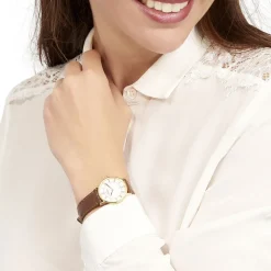 HERBELIN Montre Classique Blanc cadran doré fond blanc bracelet cuir marron Hot