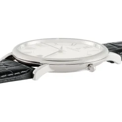 HERBELIN Montre Classique Blanc cadran argenté fond blanc bracelet cuir noir Outlet