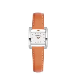HERBELIN Montre 5Eme Avenue Blanc cadran argenté fond blanc bracelet cuir orange New