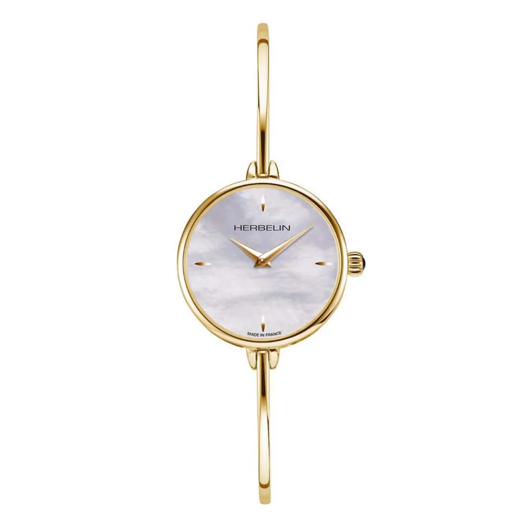 HERBELIN Montre Fil Nacre cadran doré fond nacre bracelet acier doré Discount