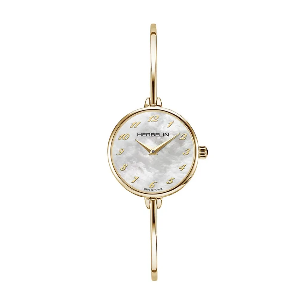 HERBELIN Montre Fil Nacre Blanche cadran doré fond nacre blanche bracelet acier doré Best