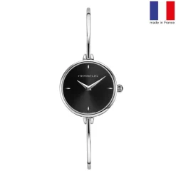 HERBELIN Montre Fil Noir cadran argenté fond noir bracelet acier argenté Outlet