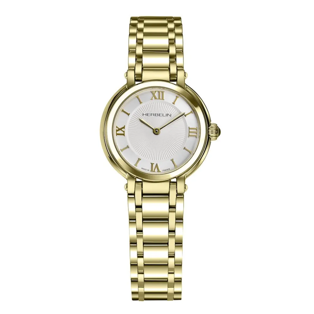 HERBELIN Montre Galet Argenté cadran doré fond argenté bracelet acier doré