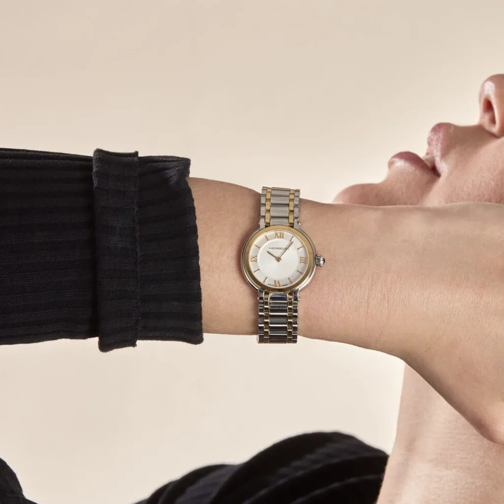 HERBELIN Montre Galet Blanc cadran bicolore fond blanc bracelet acier bicolore Outlet