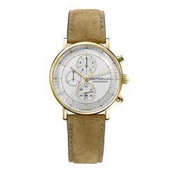 HERBELIN Montre Inspiration Blanc cadran doré fond blanc bracelet cuir marron New