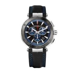 HERBELIN Montre Newport Chrono Noir Et Bleu cadran argenté fond bicolore bracelet cuir noir Online