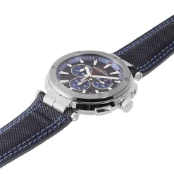 HERBELIN Montre Newport Chrono Noir Et Bleu cadran argenté fond bicolore bracelet cuir noir Online