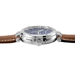 HERBELIN Montre Newport Chrono Bleu cadran argenté fond bleu bracelet cuir marron Hot