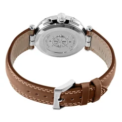 HERBELIN Montre Newport Chrono Bleu cadran argenté fond bleu bracelet cuir marron Hot