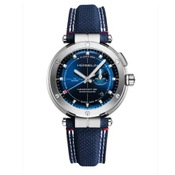 HERBELIN Montre Newport Mareographe Bleu cadran argenté fond bleu bracelet tissu bleu Outlet