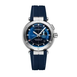 HERBELIN Montre Newport Mareographe Bleu cadran argenté fond bleu bracelet silicone bleu Sale