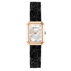 HERBELIN Montre Octogône Nacre Blanche cadran doré fond nacre blanche bracelet cuir d'agneau noir New