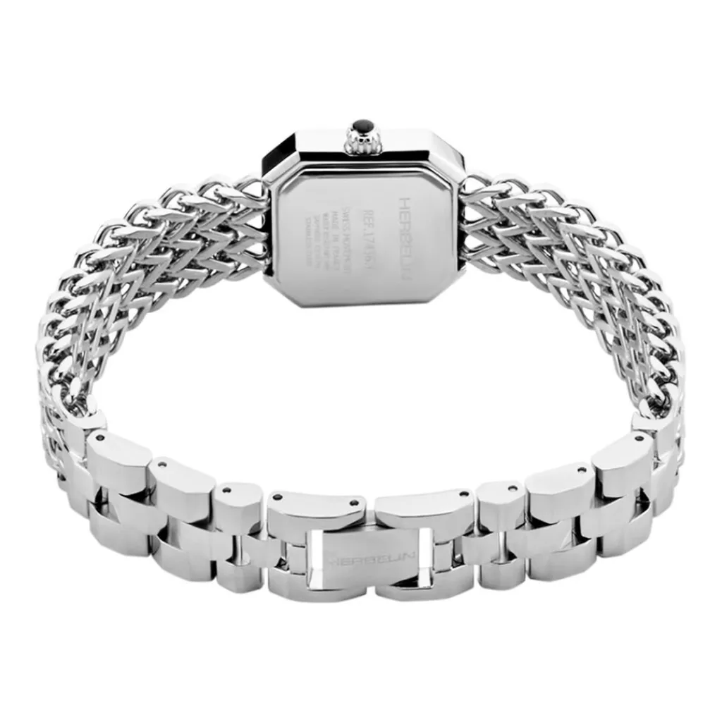 HERBELIN Montre Octogone Nacre Noire cadran argenté fond nacre bracelet acier argenté Discount