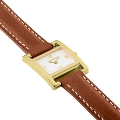 HERBELIN Montre V Eme Avenue Blanc cadran doré fond blanc bracelet cuir marron Discount