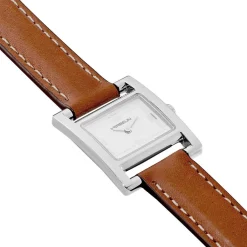 HERBELIN Montre V Eme Avenue Blanc cadran argenté fond blanc bracelet cuir marron Sale