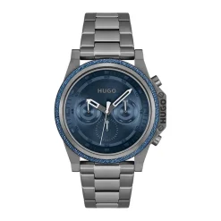 HUGO Montre Brave Bleu cadran gris fond bleu bracelet acier gris Sale