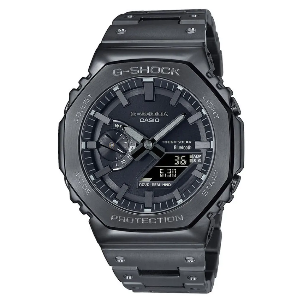 CASIO G-SHOCK Montre Hybride Classic Noir cadran gris fond noir bracelet acier gris Hot