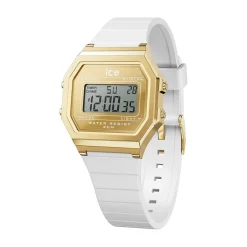 ICE WATCH Montre Digit Retro Dore cadran doré bracelet silicone blanc