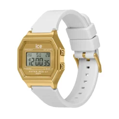ICE WATCH Montre Digit Retro Dore cadran doré bracelet silicone blanc