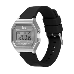 ICE WATCH Montre Digit Retro Argente cadran argenté bracelet silicone noir