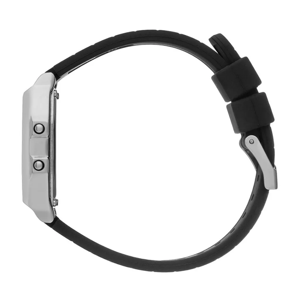 ICE WATCH Montre Digit Retro Argente cadran argenté bracelet silicone noir