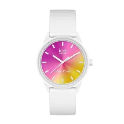 ICE WATCH Montre Solar Power Multicolore cadran blanc fond multicolore bracelet silicone blanc