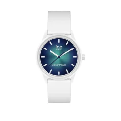 ICE WATCH Montre Solar Power Bleu cadran blanc fond bleu bracelet silicone blanc Outlet
