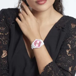 ICE WATCH Montre Solar Power Blanc cadran argenté fond rose bracelet silicone blanc Best