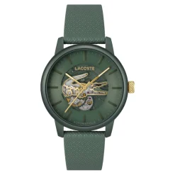 LACOSTE Montre .12.12 Automatique Kaki cadran kaki fond kaki bracelet cuir de veau kaki Best