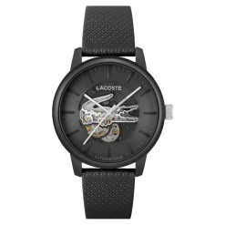 LACOSTE Montre .12.12 Automatique Noir cadran noir fond noir bracelet cuir de veau noir Outlet