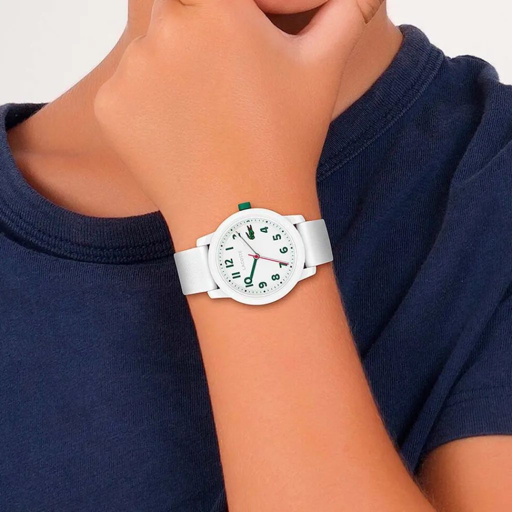 LACOSTE Montre 12.12 Kids Blanc cadran blanc fond blanc bracelet silicone blanc New