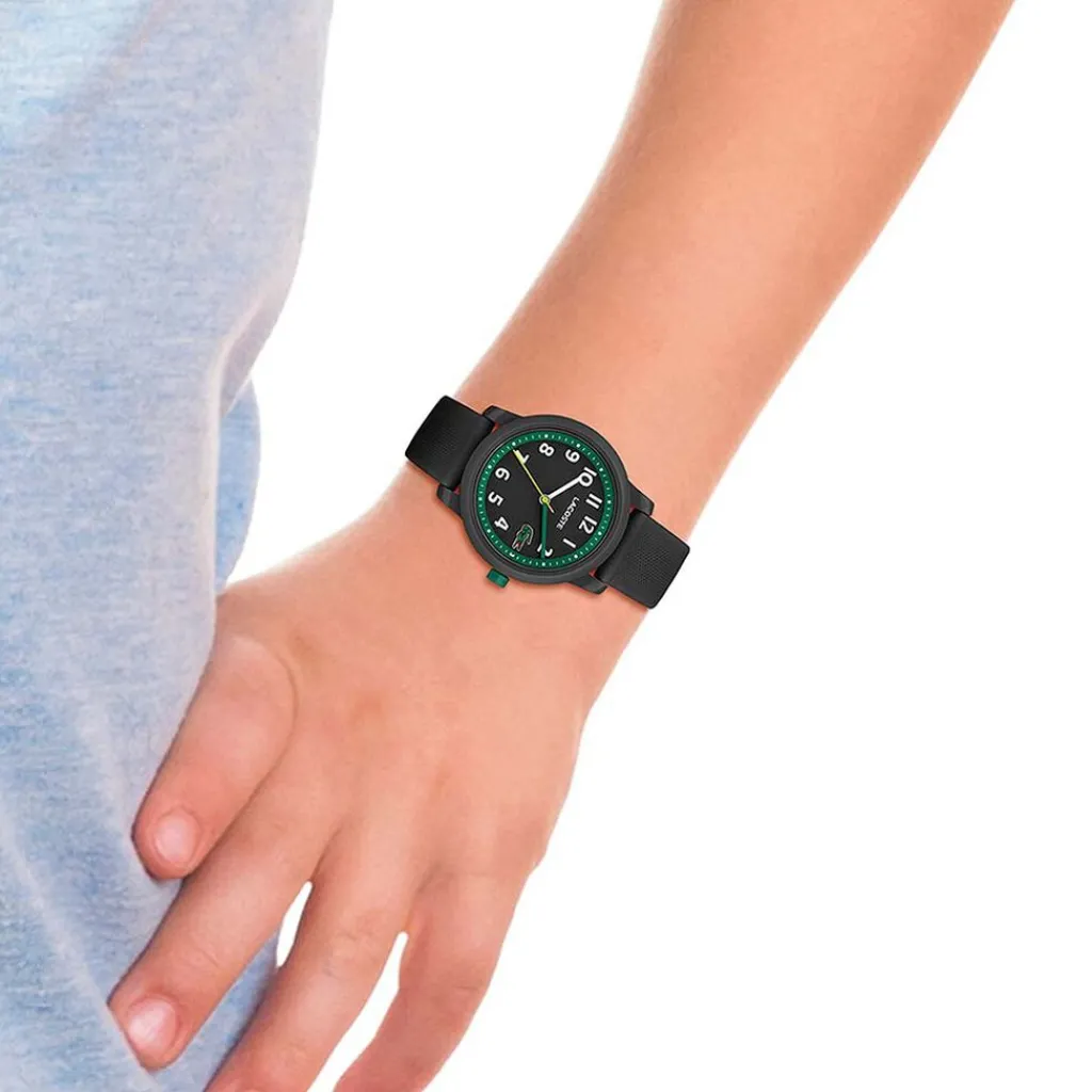 LACOSTE Montre 12.12 Kids Noir cadran noir fond noir bracelet silicone noir Sale