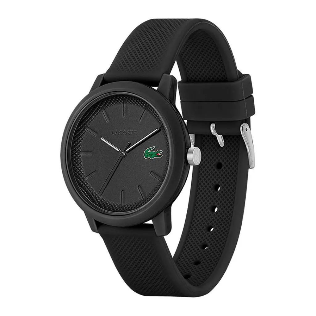 LACOSTE Montre 12.12 Noir cadran noir fond noir bracelet silicone noir Discount