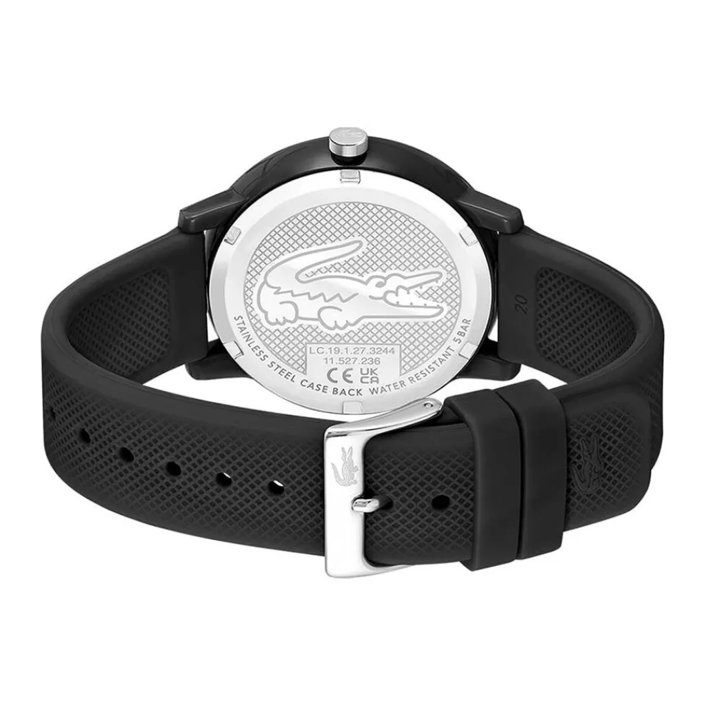 LACOSTE Montre 12.12 Noir cadran noir fond noir bracelet silicone noir Discount