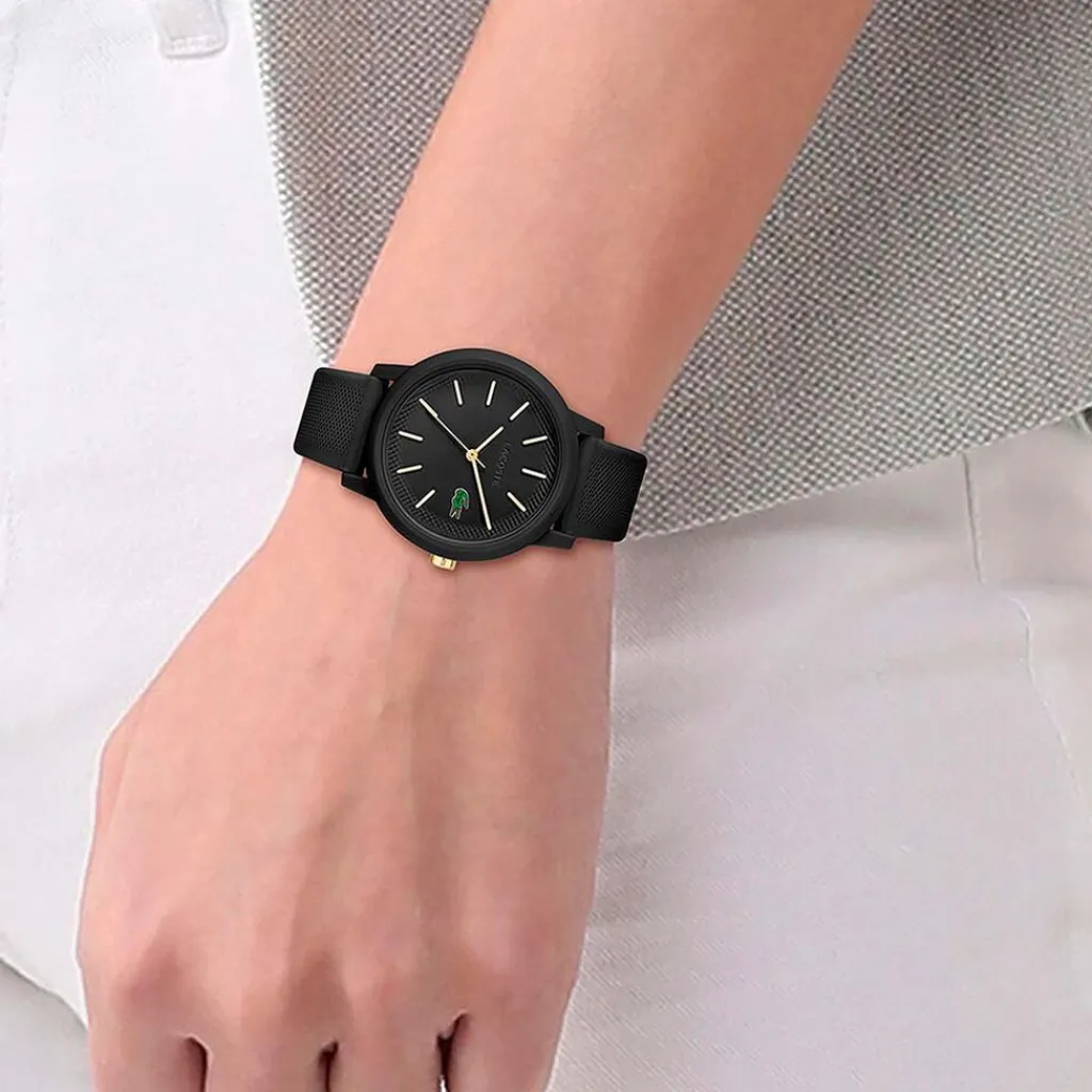 LACOSTE Montre 12.12 Noir cadran noir fond noir bracelet silicone noir Clearance