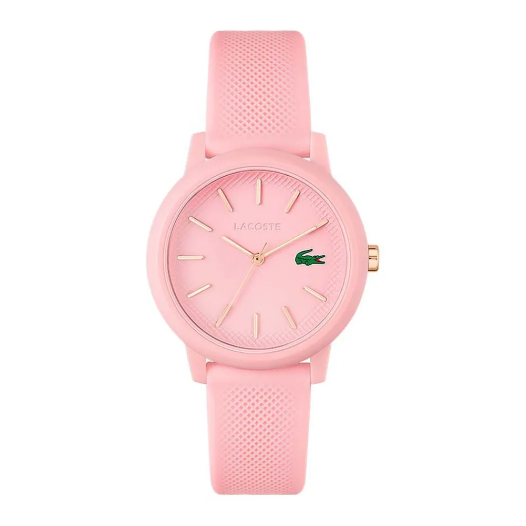 LACOSTE Montre 12.12 Rose cadran rose fond rose bracelet silicone rose Discount
