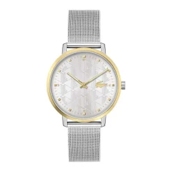 LACOSTE Montre Crocorigin Blanc cadran argenté fond blanc bracelet acier argenté Outlet