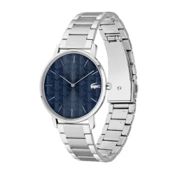 LACOSTE Montre Crocorigin Bleu cadran argenté fond bleu bracelet acier argenté Clearance