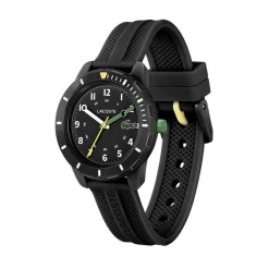 LACOSTE Montre Mini Tennis Noir cadran noir fond noir bracelet silicone noir Hot