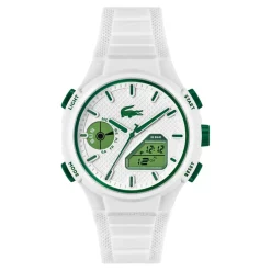LACOSTE Montre Lc33 Blanc cadran argenté fond blanc bracelet silicone blanc New