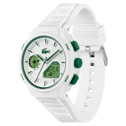 LACOSTE Montre Lc33 Blanc cadran argenté fond blanc bracelet silicone blanc New