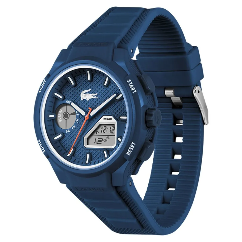 LACOSTE Montre Lc33 Bleu cadran bleu fond bleu bracelet silicone bleu New