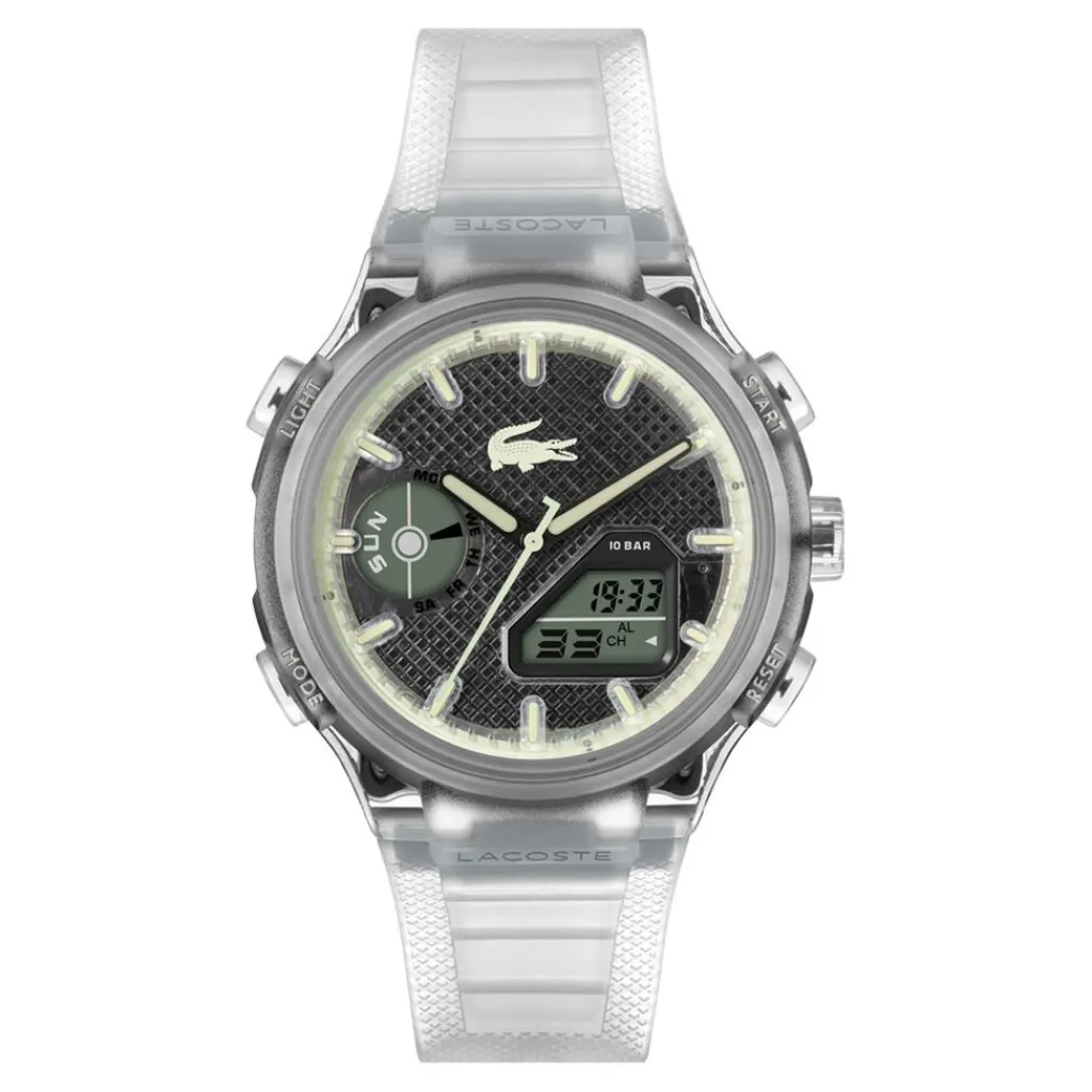 LACOSTE Montre Lc33 Gris cadran blanc fond gris bracelet silicone blanc Hot