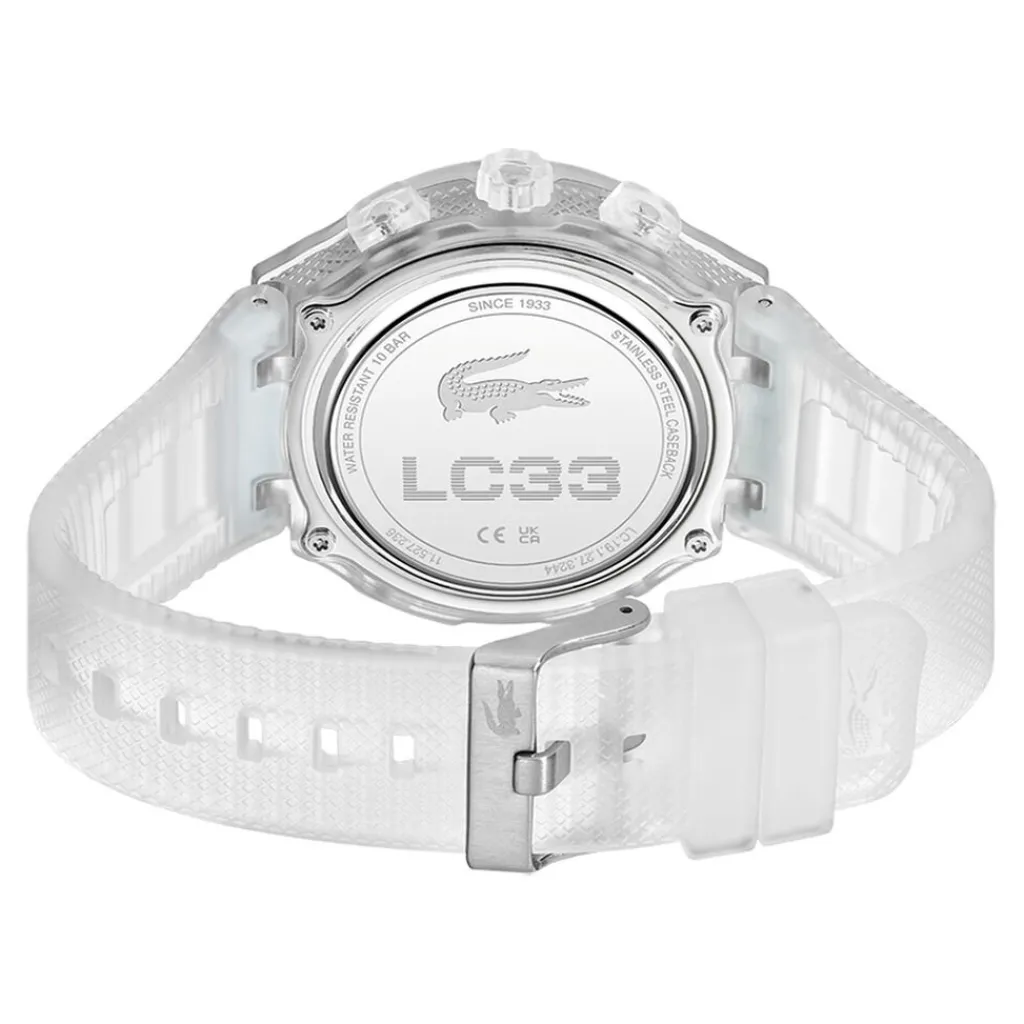 LACOSTE Montre Lc33 Gris cadran blanc fond gris bracelet silicone blanc Hot