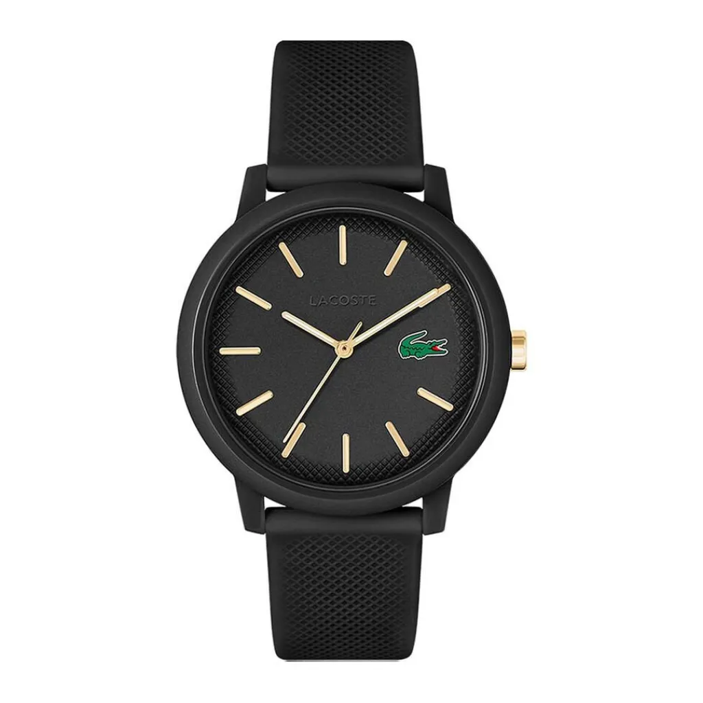 LACOSTE Montre 12.12 Noir cadran noir fond noir bracelet silicone noir Best