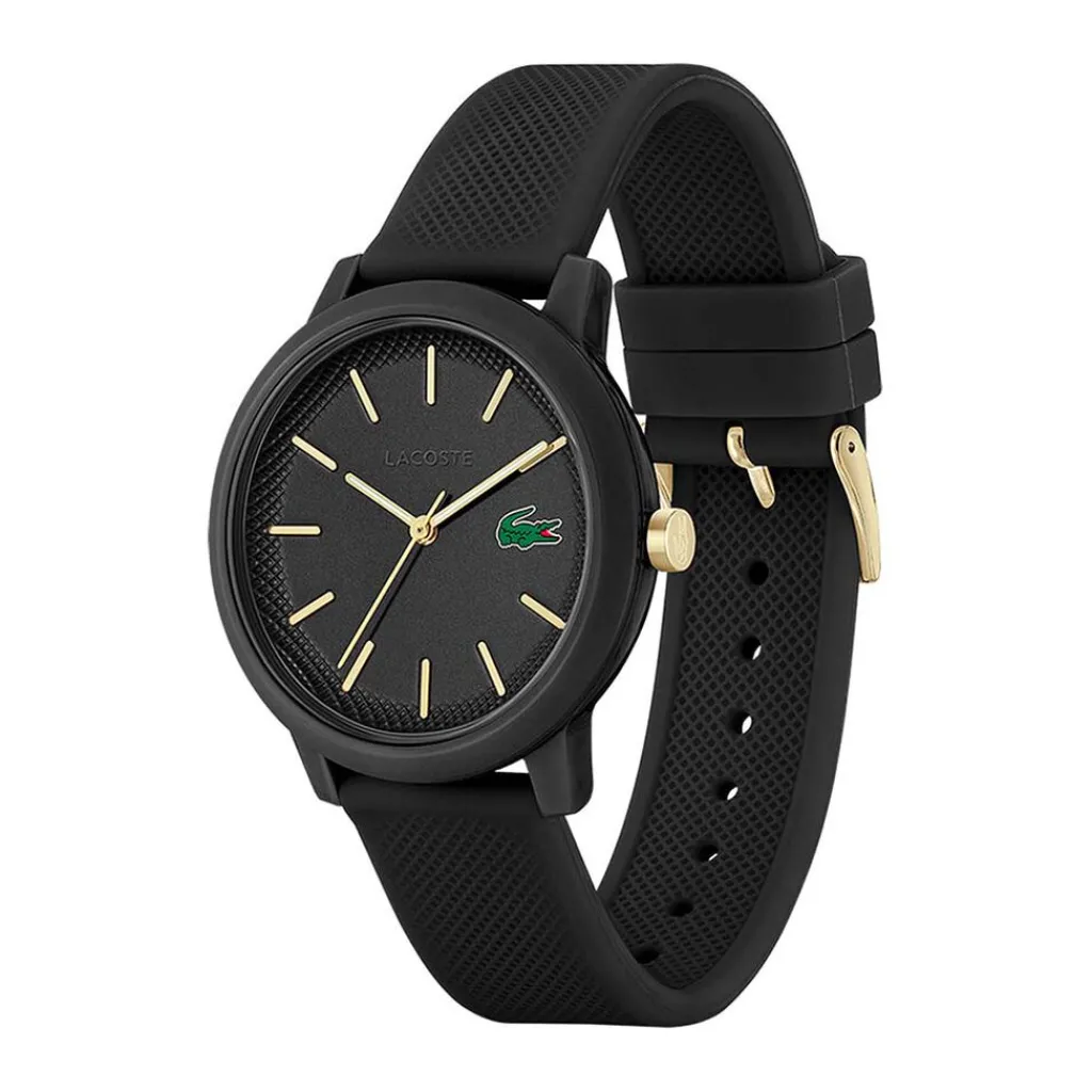 LACOSTE Montre 12.12 Noir cadran noir fond noir bracelet silicone noir Best