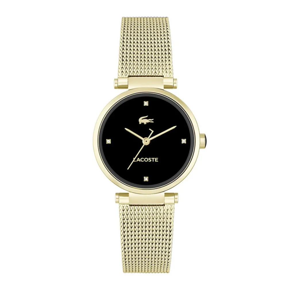 LACOSTE Montre Orba Noir cadran doré fond noir bracelet acier doré Hot