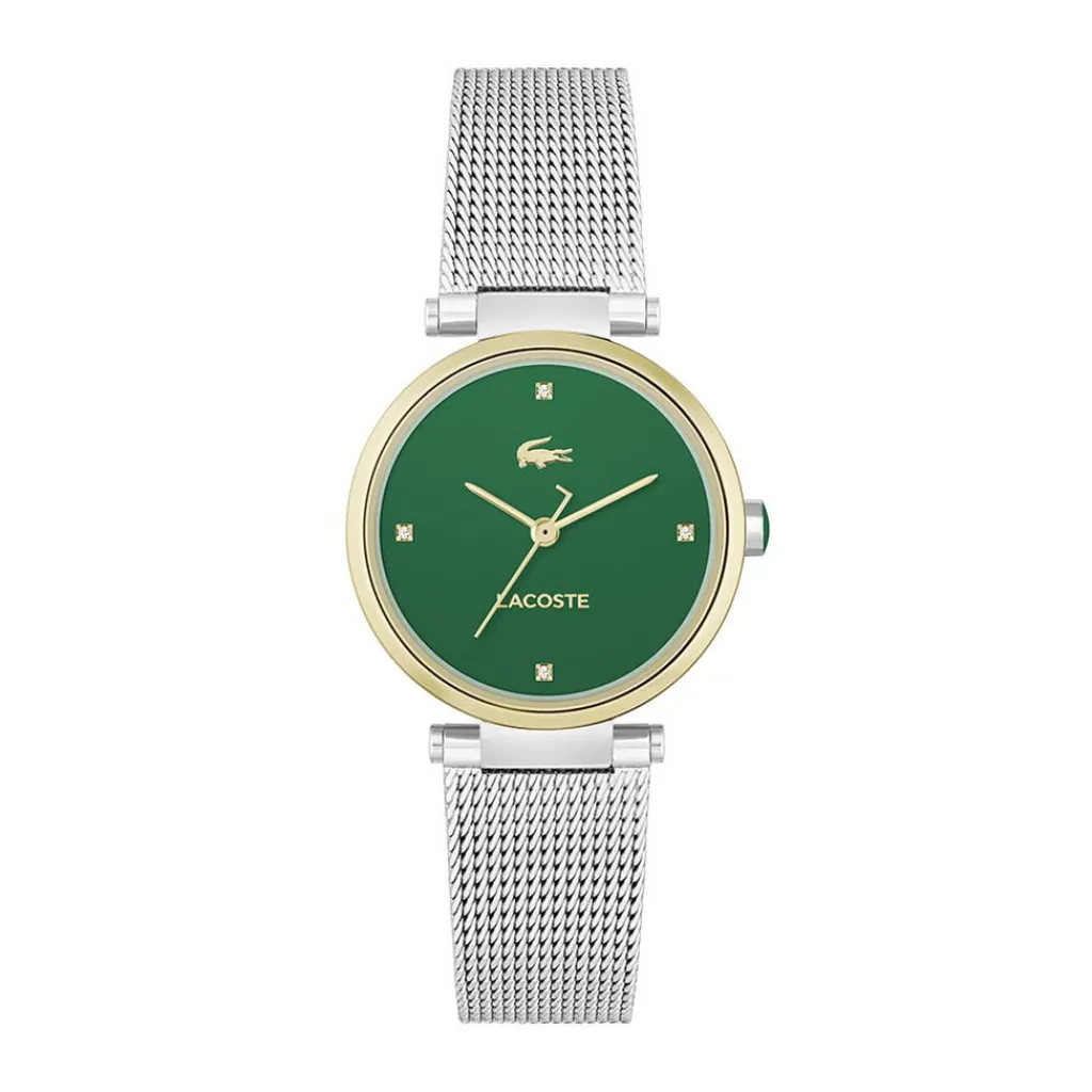 LACOSTE Montre Orba Vert cadran doré fond vert bracelet acier argenté Discount