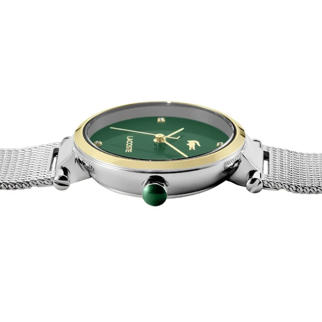 LACOSTE Montre Orba Vert cadran doré fond vert bracelet acier argenté Discount
