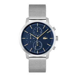 LACOSTE Montre Replay Bleu cadran argenté fond bleu bracelet acier argenté Outlet
